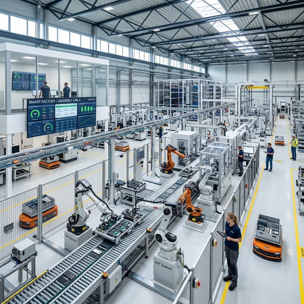 Modern factory floor with industrial machines